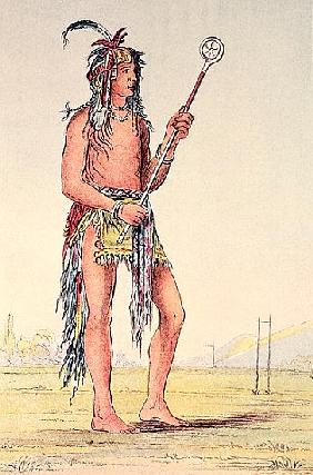 Sioux ball player Ah-No-Je-Nange, ''He who stands on both sides'' (hand-coloured litho)
