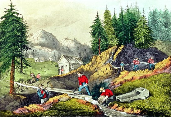 Gold Mining in California, published by  Currier & Ives, 1861 (see also 166069 & 32910) von (after) Grafton Tyler Brown