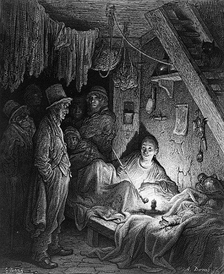 Opium Smoking - The Lascar''s Room, scene from ''The Mystery of Edwin Drood'' Charles Dickens, illus von (after) Gustave Dore