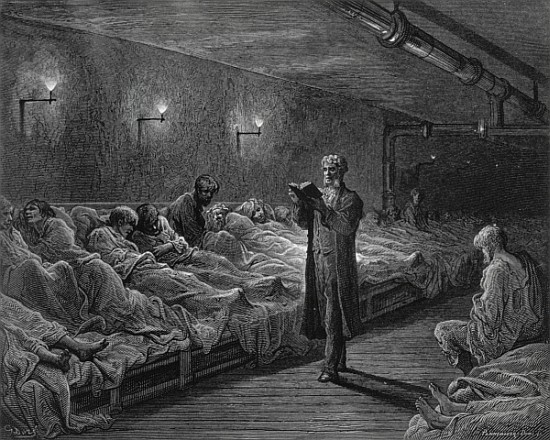 Scripture Reader in a Night Refuge, from ''London, a Pilgrimage'', written by William Blanchard Jerr von (after) Gustave Dore