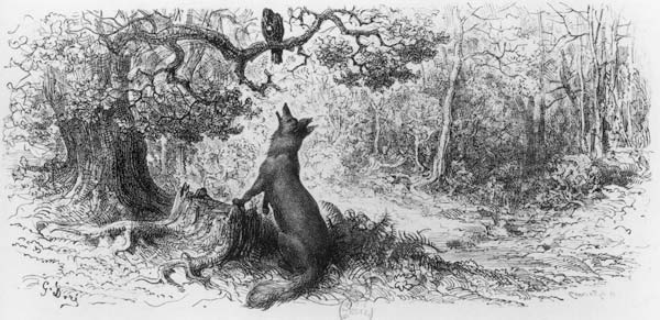 The Crow and the Fox, from ''Fables'' Jean de La Fontaine (1621-95) von (after) Gustave Dore
