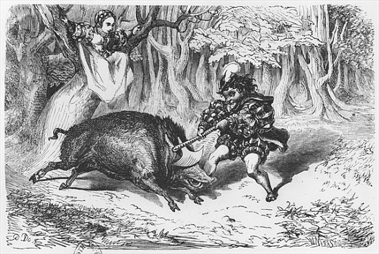 Violette and Ourson, illustration for ''Ourson'' from ''Les Nouveaux Contes de Fees'' Comtesse de Se von (after) Gustave Dore