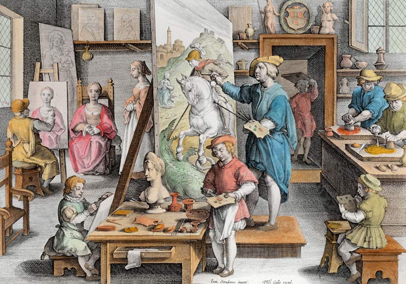 The Invention of Oil Paint, plate 15 from ''Nova Reperta'' (New Discoveries) ; engraved by Philip Ga von (after) Jan van der (Giovanni Stradano) Straet