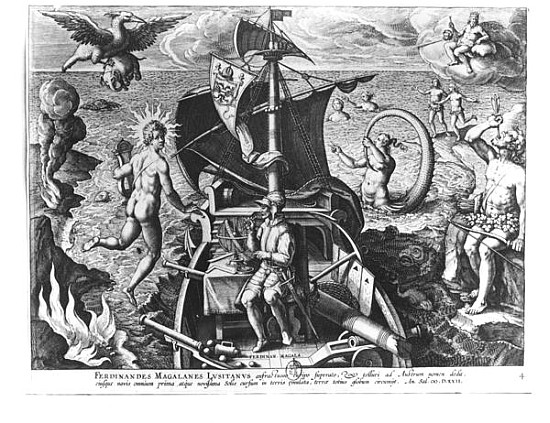 Ferdinand Magellan (c.1480-1521) on board his caravel von (after) Jan van der (Joannes Stradanus) Straet