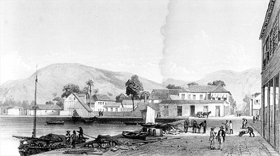 Custom House and St. Vincent''s Wharf, Trinidad; engraved by Eugene Ciceri, c.1850 von (after) Jean-Michel Cazabon