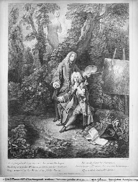 Jean Antoine Watteau and his friend Monsieur de Julienne; engraved by Nicolas Henri Tardieu (1674-17