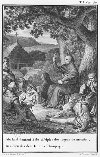 Abelard lecturing among disciples in the deserted Champagne, illustration from ''Lettres d''Heloise  von (after) Jean Michel the Younger Moreau