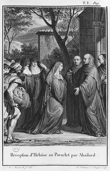 Abelard welcoming Heloise at Paraclete, illustration from ''Lettres d''Heloise et d''Abelard'', volu von (after) Jean Michel the Younger Moreau