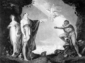 Prospero, Miranda, Caliban and Ariel, plate four from The Boydell Shakespeare Gallery; engraved by J