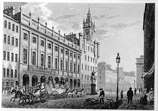 View of The Town Hall, Exchange, Glasgow; engraved by Joseph Swan von (after) John Knox