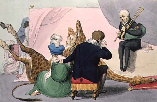 Le Mort'', George IV (1762-1830), caricature of the King grieving the death of the giraffe at London von (after) John (H.B.) Doyle