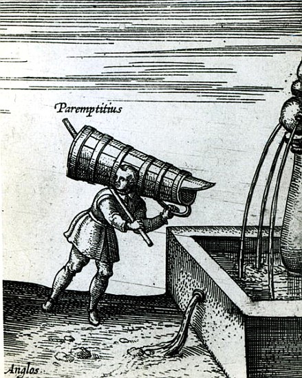 An apprentice fetching water from a fountain  (detail of 105365) von (after) Joris Hoefnagel