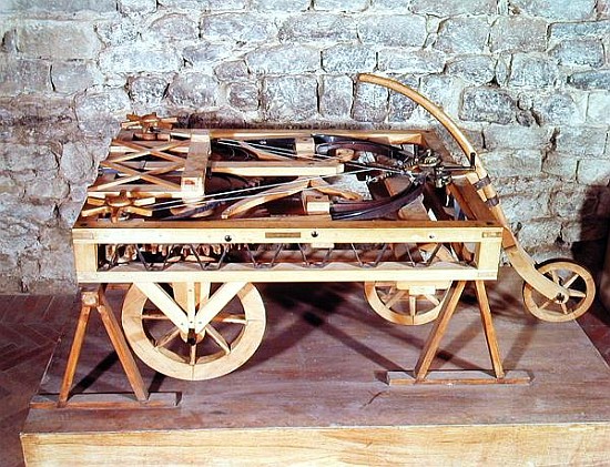 Model of a car driven springs, made from one of Leonardo''s drawings von (after) Leonardo da Vinci
