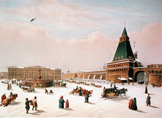Loubyanska Square in Moscow, printed Louis-Pierre-Alphonse Bichebois (1801-50) von (after) Paul Marie Roussel