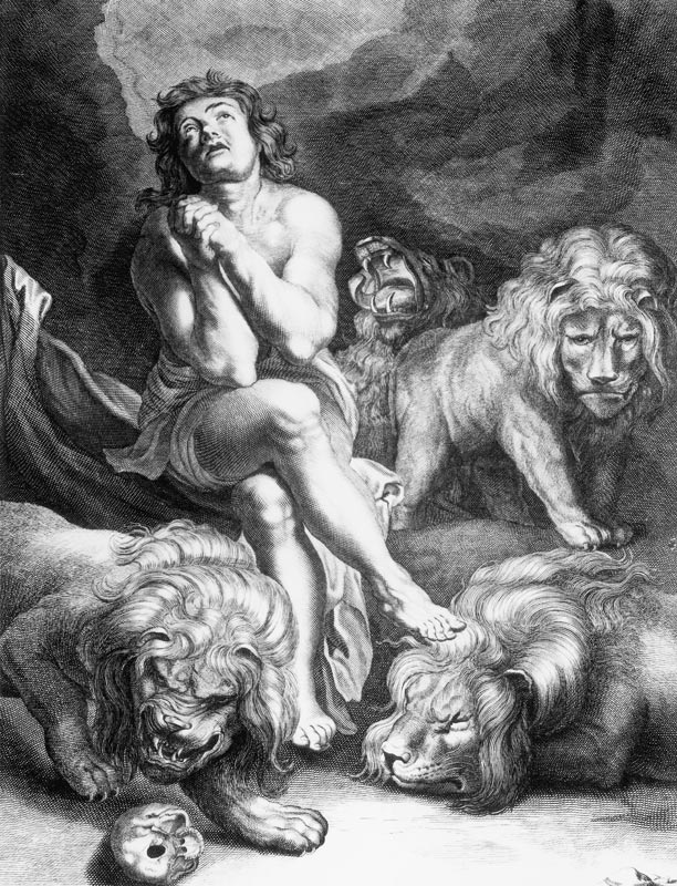 Daniel in the Lions'' Den; engraved by Abraham Blooteling (1640-90) von (after) Peter Paul Rubens