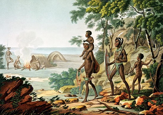 Port Jackson, New Holland: Aboriginal Family, from ''Voyage Autour du Monde sur les Corvettes de L'' von (after) Sebastien (Denis Sebastien) Leroy
