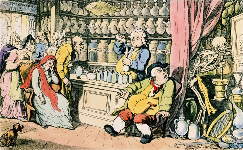 ''Death and the Apothecary'' or ''The Quack Doctor'', illustration from ''The English Dance of Death von (after) Thomas Rowlandson