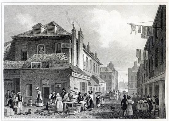 Hungerford Market, Strand; engraved by Thomas Barber von (after) Thomas Hosmer Shepherd