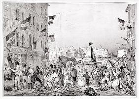 Barricade at the Rue Dauphine, 29th July 1830; engraved by H. Delaporte