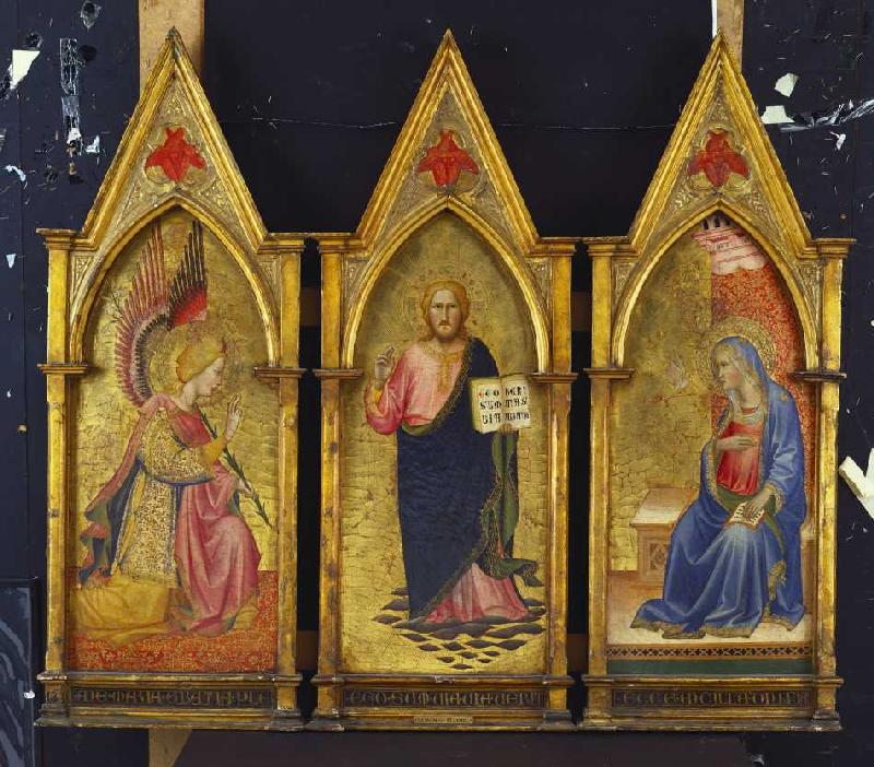 Christus, der Erlöser, der Erzengel Gabriel and die Jungfrau Maria. von Agnolo/Angelo di Gaddi