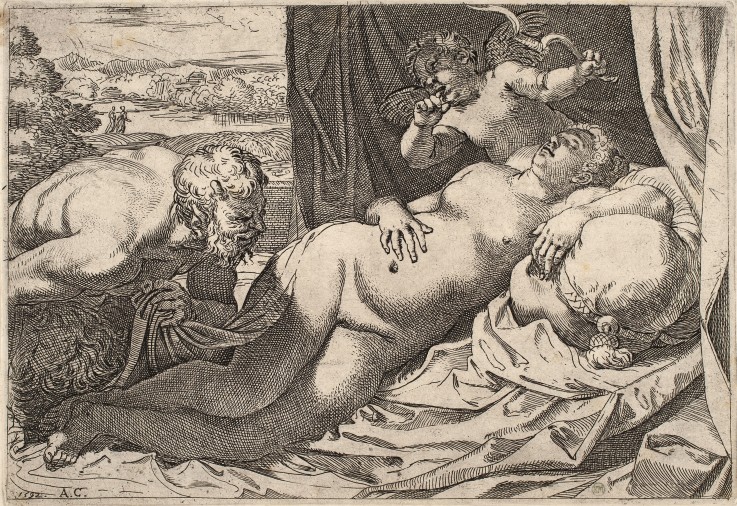 Satyr und Nymphe von Agostino Carracci