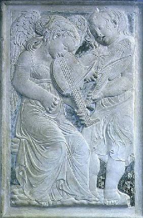 Two putti playing lutes, from the frieze of musical angels in the Chapel of Isotta degli Atti