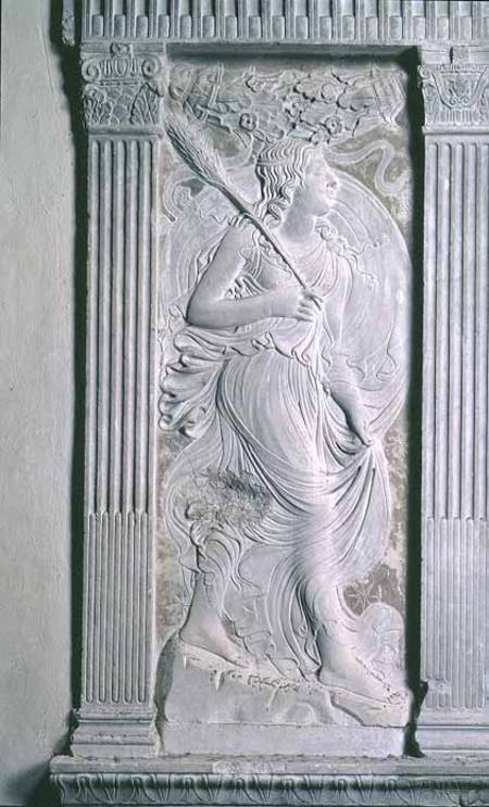 Virgo represented by Ceres from a series of reliefs depicting the planetary symbols and signs of the von Agostino  di Duccio