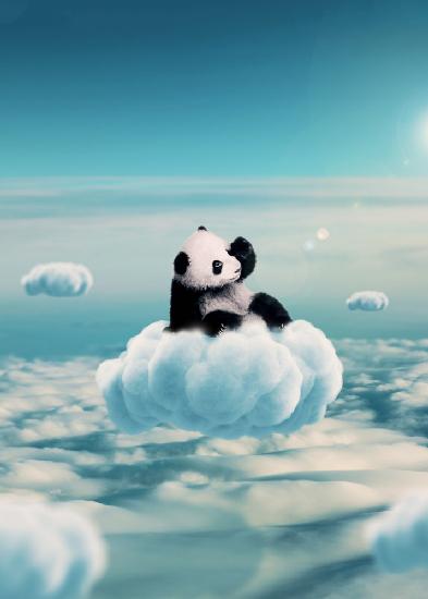 Fliegende Wolken mit Baby-Panda