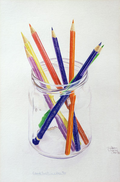 Coloured Pencils in a Jar, 1980 (coloured pencil on paper)  von Alan  Byrne