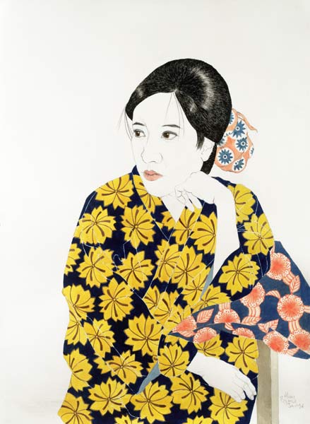 Yellow Kimono, 1996 (ink, w/c, gouache and charcoal on paper)  von Alan  Byrne