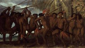 Tapuya men of North Eastern Brazil in war dance 1641