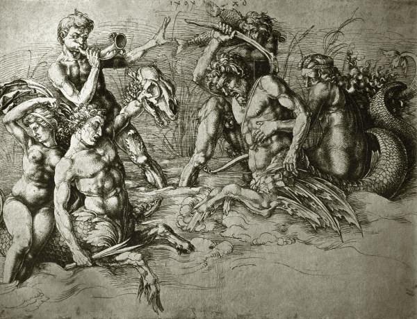 A.Dürer / Fighting sea creatures von Albrecht Dürer