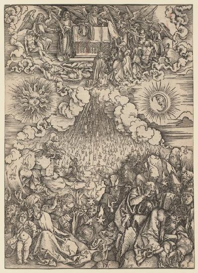 Die Eröffnung des fünften und sechsten Siegels, aus der Folge der Apokalypse, Urausgabe Deutsch 1498