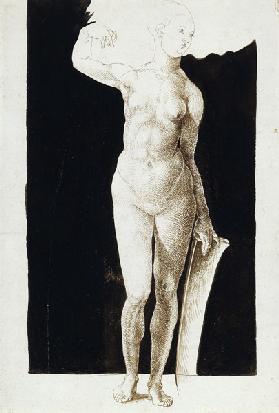 Proportionsstudie einer nackten Frau mit Schild 1500