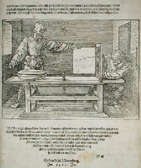 Scene from Durer's 'Course in the Art of Drawing' published