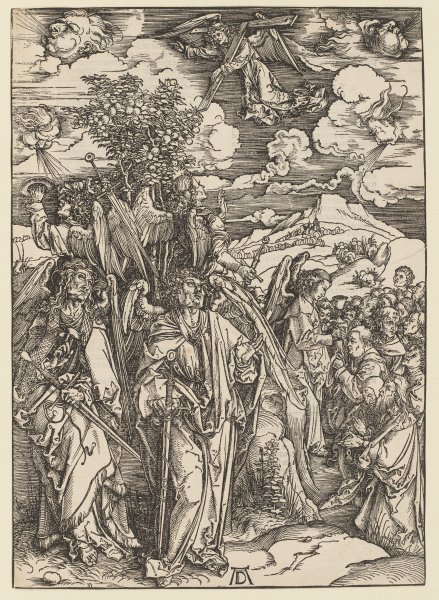 Vier Engel, die Winde aufhaltend / Die Versiegelung der Auserwählten, aus der Folge der Apokalypse,  von Albrecht Dürer