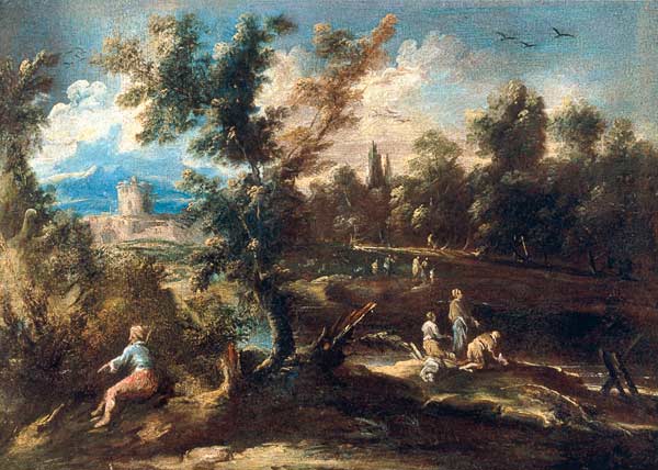 A.Magnasco, Landschaft mit Waescherinnen von Alessandro Magnasco