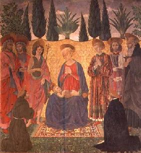 Madonna and Child with SS. Cosmas and Damian, John the Baptist, Lawrence, Julian and Anthony; kneeli 15th