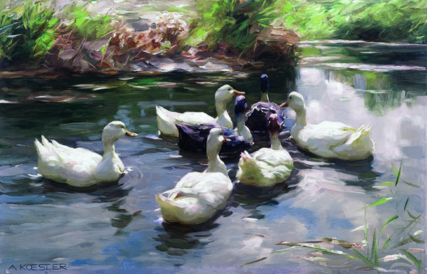 Enten am Teich, undatiert. von Alexander Koester