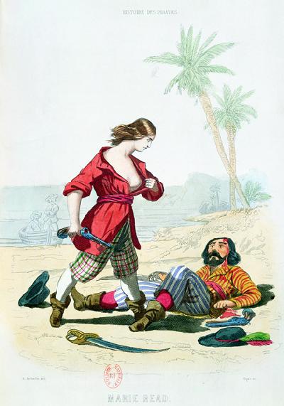 Mary Read (d.1720) from 'Histoire des Pirates' by P. Christian, engraved by A. Catel, 1852 (coloured 20th