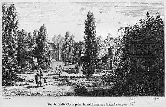 Musee des Monuments Francais, Paris, view of the Jardin Elysee from the tomb of Rene Descartes; engr von Alexandre Marie Lenoir