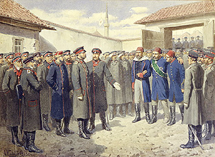 Verwundeter osmanischer Pascha nach dem Fall von Plevna vor Zar Alex. II. von Alexej Danilovich Kivschenko