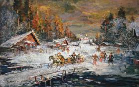 Schlittenfahrt durch russische Winterlandschaft 1900-10
