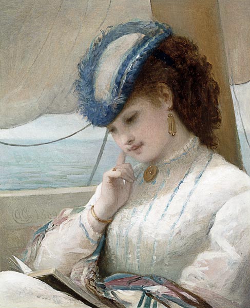 A Girl Reading in a Sailing Boat von Alfred Chantrey Corbould