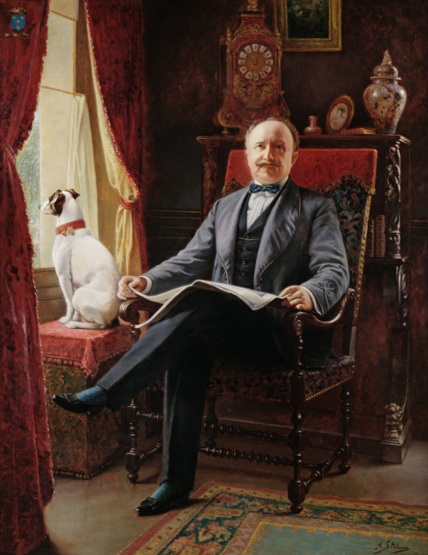 Portrait of M. le Comte de C. with his dog von Alfred Stevens
