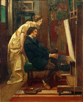 Der Maler und sein Modell od. Der Künstler in seinem Atelier 1855