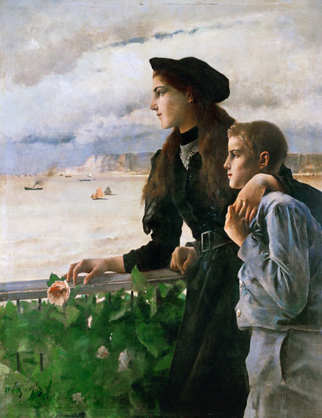 Frère et soeur devant la mer a Honfleur von Alfred Stevens