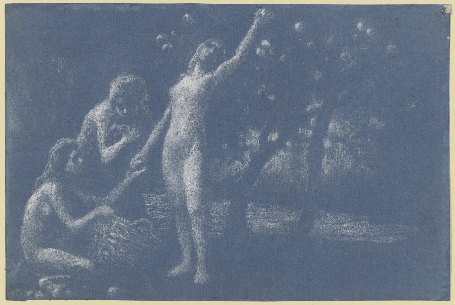 Drei nackte Mädchen bei der Apfelernte von Alois Johann Penz
