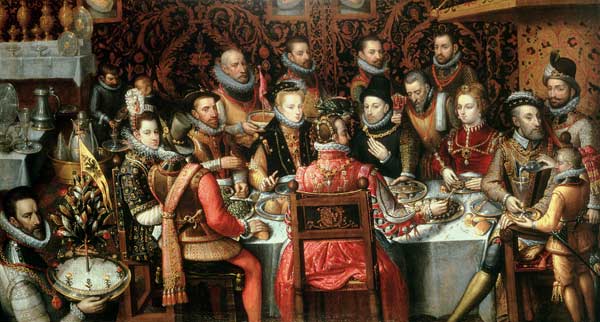 King Philip II (1527-98) banqueting with his Courtiers von Alonso Sánchez-Coello