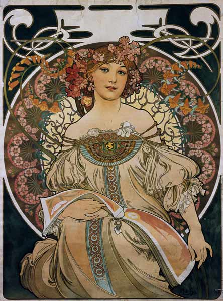 Plakatgestaltung (ursprünglich für F. Champenois, jedoch ohne Firmeneindruck) von Alphonse Mucha